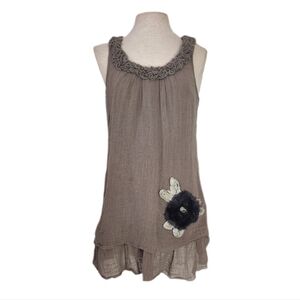 Blue Bird Dress Flower Detail Taupe Size L